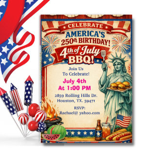 Convites BBQ dos 250 anos da América com a Estátua da Liber