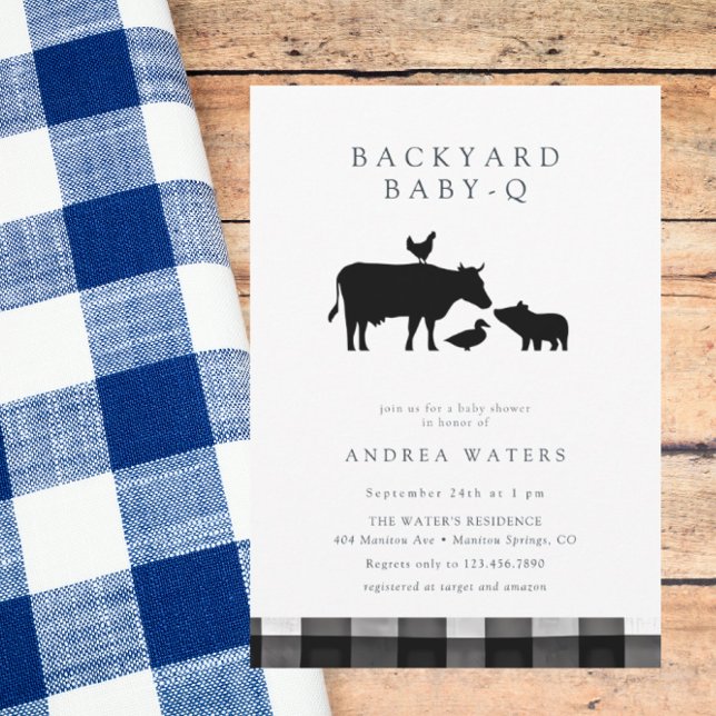 Convites BBQ | Gingham Black | Rustic Baby Shower (Criador carregado)