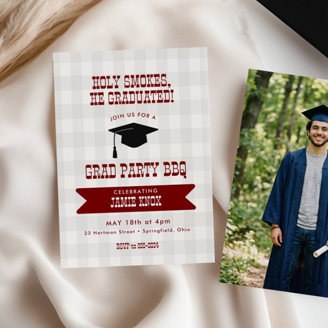 Convites BBQ Graduation Party Invitation Photo Back (Criador carregado)