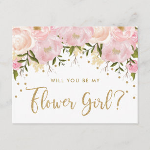 Convites Be My Flower Girl Floral Pastel Dourado Rosa