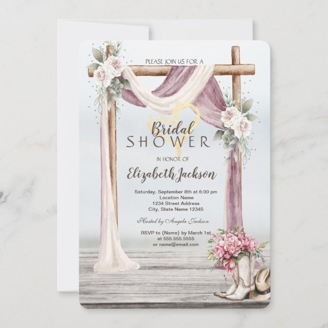 Convites Beach Arbor Cowboy Boots Hat Bridal Shower  (Frente)