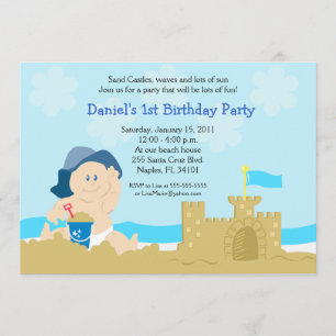 Convites Beach Baby Castle Boy Festa de aniversário 5x7