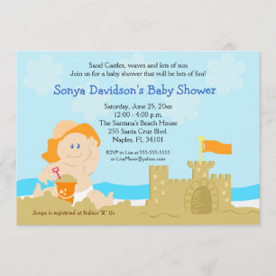 Convites Beach Baby Castle Orange Chá de fraldas 5x7