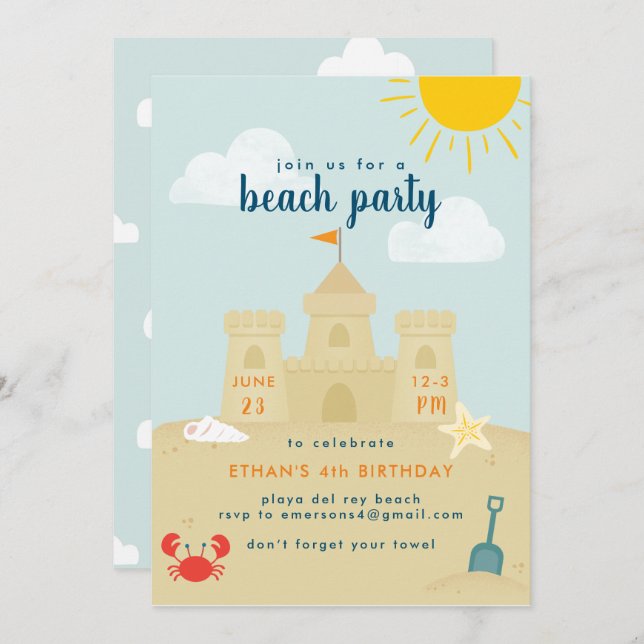 Convites Beach Bash (Frente/Verso)