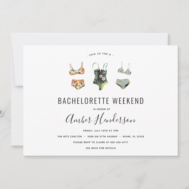 Convites Beach Bikini Bachelorette Itinerary (Frente)