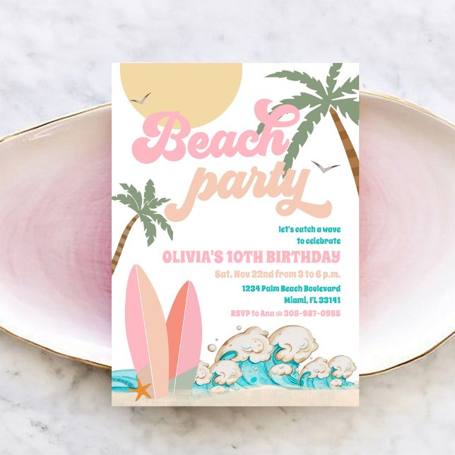 Convites Beach Birthday Party Invitation (Criador carregado)