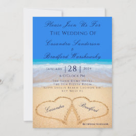 Convites Beach Blue 2 Hearts in the Sand Wedding
