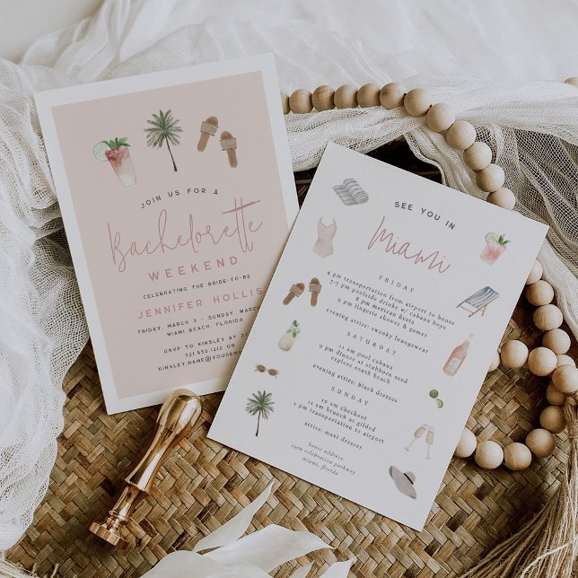 Convites Beach Boho Bachelorette Weekend Itinerary & (Criador carregado)