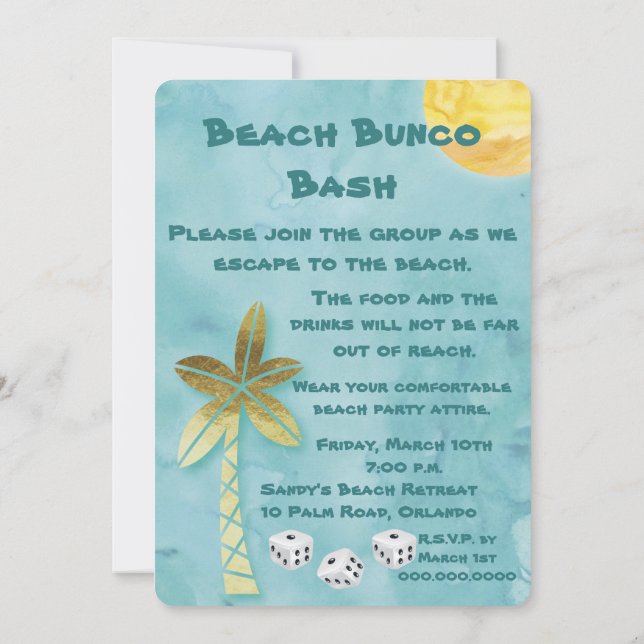 Convites Beach Bunco Bash (Verso)