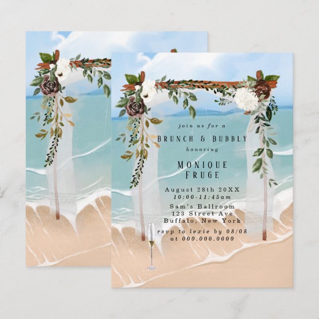 Convites Beach Canopy Floral Tropic Brunch e Bubbles Invite (Frente/Verso)
