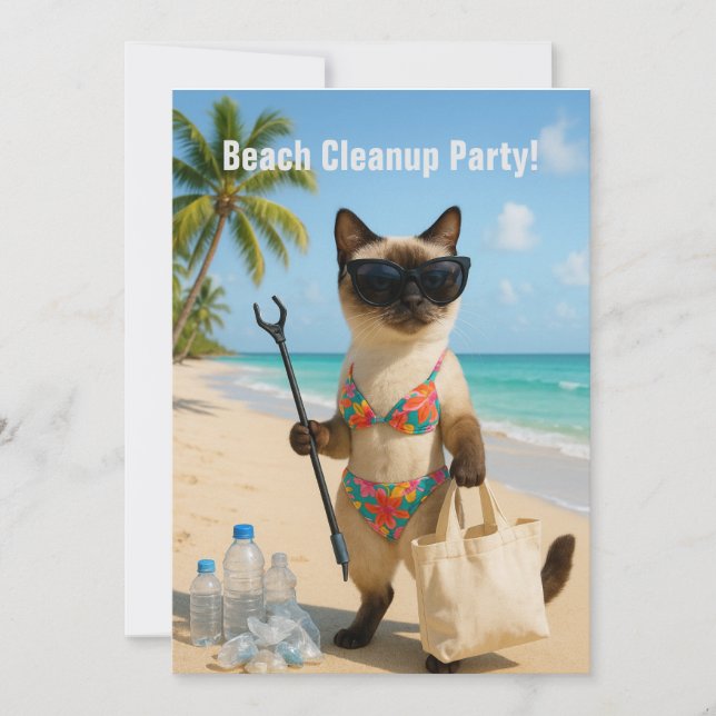 Convites Beach Cleanup Party with cat lovers Invitation  (Frente)