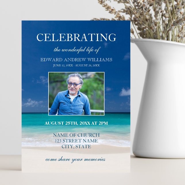 Convites Beach Funeral | Celebração da Foto da Vida (Beach Celebration of Life Invitation)