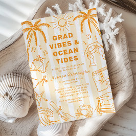 Convites Beach Grad Vibes Doodle Yellow Graduation