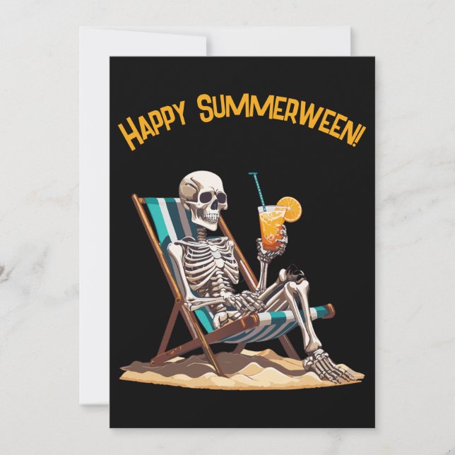 Convites Beach Lounging Skeleton Halloween (Frente)