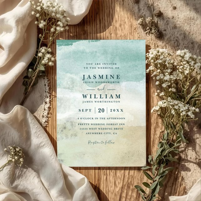 Convites Beach Ocean Destination Elegant QR Code Wedding (Criador carregado)