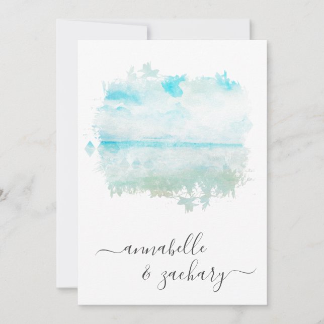 Convites *~* Beach Ocean Sea + RSVP - Casamento QR AR7 (Frente)