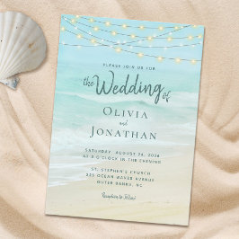 Convites Beach Ocean String Lights Wedding