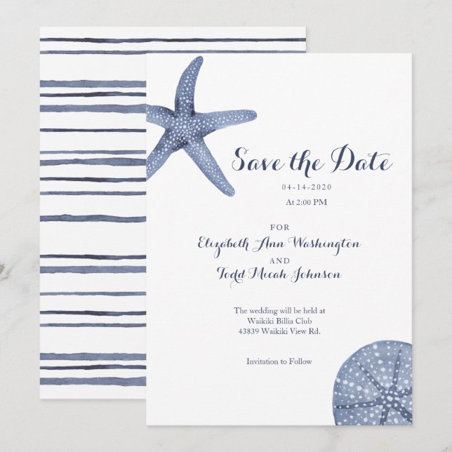 Convites Beach Save the Date Watercolor Card (Frente/Verso)