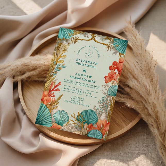 Convites Beach Seashell Botanical Wedding (Criador carregado)
