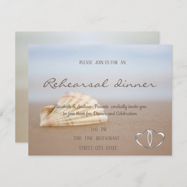 Convites Beach Seashell, Janto de ensaio de coração (Frente/Verso)