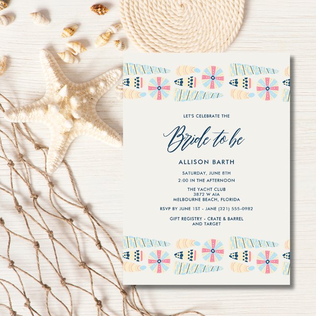 Convites Beach Seashell - Partido do Chá de panela Náutico (Beach Seashell Nautical Bridal Shower Party Invitation)