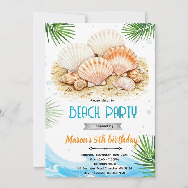 Convites Beach seashell theme invitation (Frente)