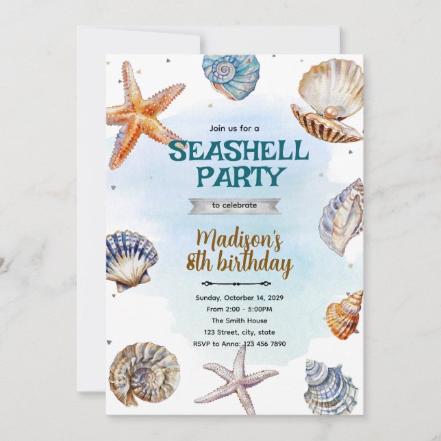 Convites Beach Seashells Party Invitation (Frente)