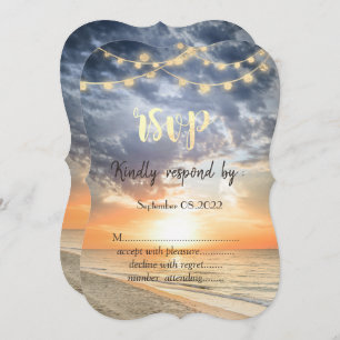 Convites Beach Sunrise String Lights Seashell RSVP