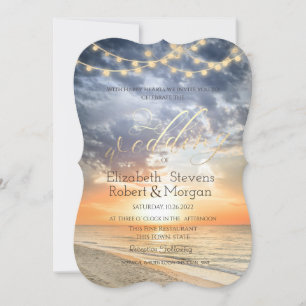 Convites Beach Sunrise String Luzes Douradas Casamento