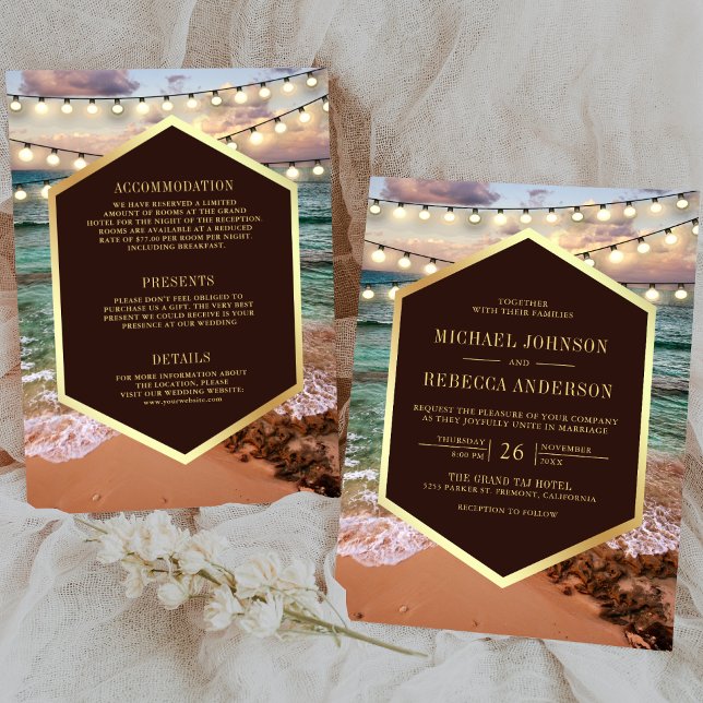 Convites Beach Sunset String Luzes Tudo em Um Casamento (Criador carregado)