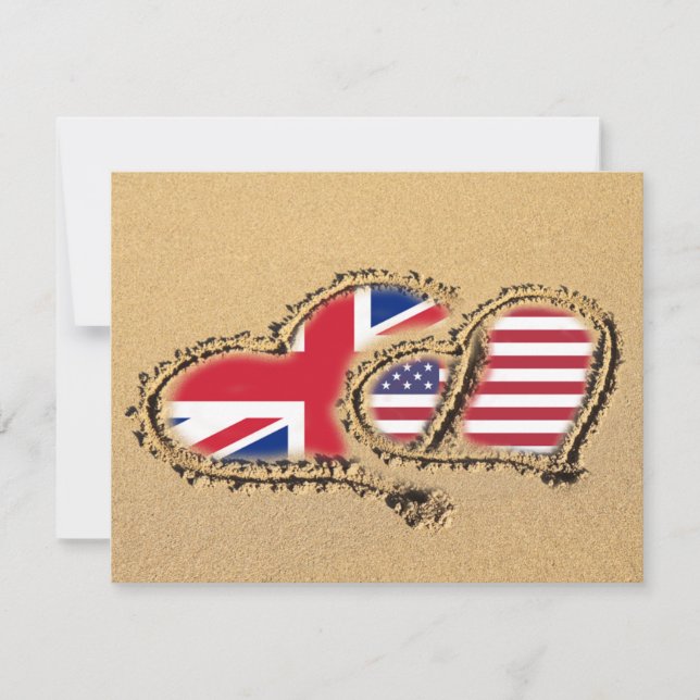 Convites Beach UK and USA Love Hearts (Frente)