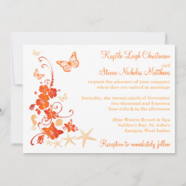 Convites Beach Wedding | Areia, Laranja, Branco | Flores