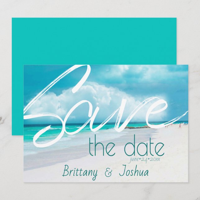 Convites Beach Wedding Bold Salvar a Data (Frente/Verso)