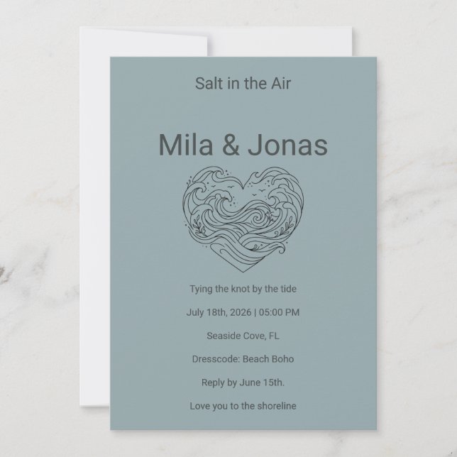 Convites Beach Wedding Invitation Coastal Boho Waves (Frente)