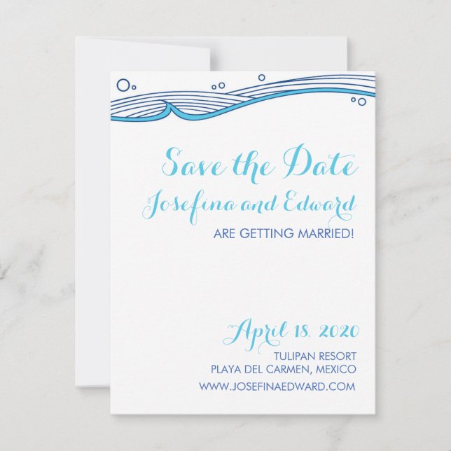 Convites Beach Wedding Ocean Waves salva a data (Frente)