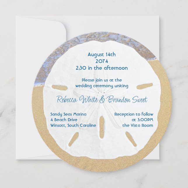 Convites Beach Wedding Sand Dollar Round Invitations (Frente)