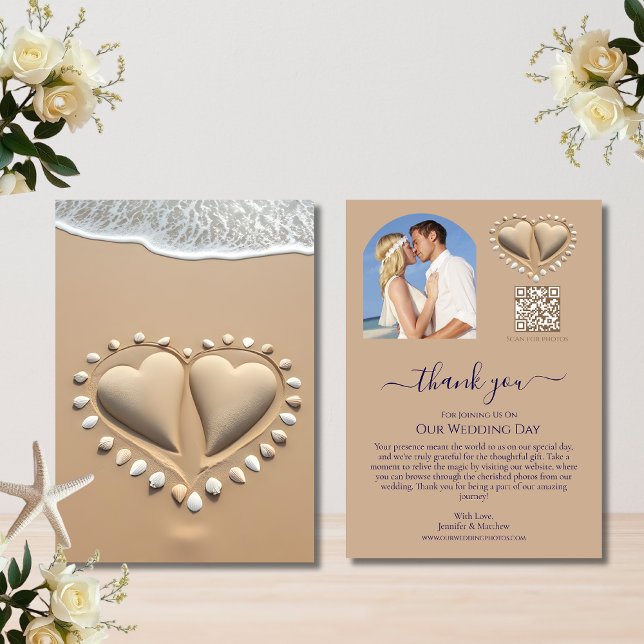 Convites Beach Wedding Sand Hearts (Beach Wedding Sand Hearts Thank you Card)