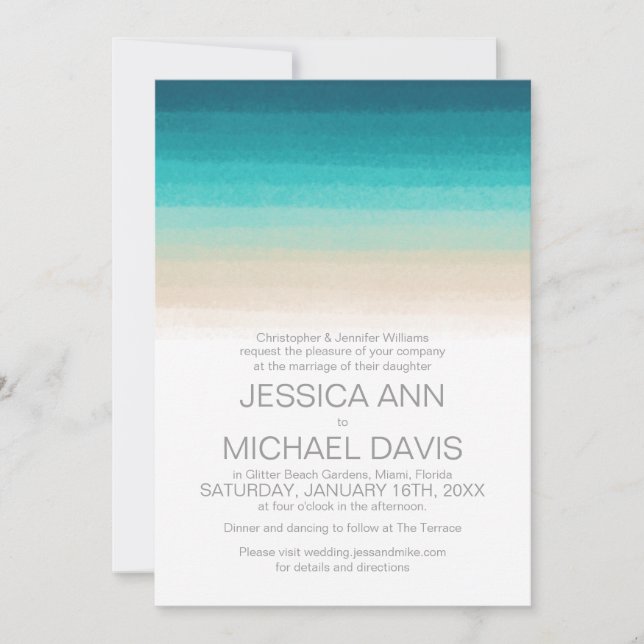 Convites Beach Wedding Watercolor Ombre Modern (Frente)