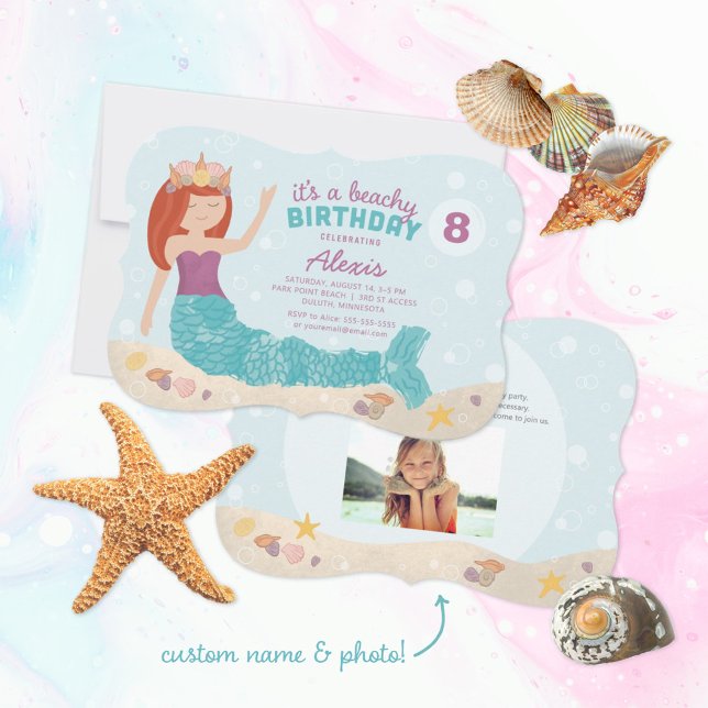 Convites Beachy Birthday Mermaid Invitation Purple Teal (Criador carregado)