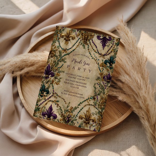 Convites Beaded Fleur-de-Lis Mardi Gras Masquerade (Criador carregado)