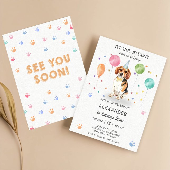Convites Beagle Deixa Cachorro Pawy Puppy Aniversário Azul (Criador carregado)