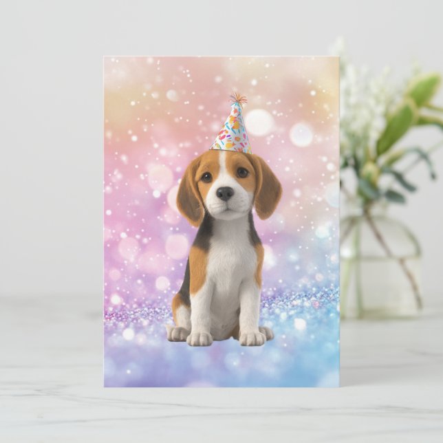 Convites Beagle Sparkly Birthday (Em pé/Frente)