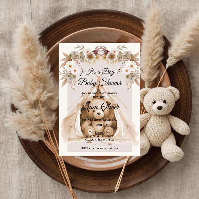 Convites  Bear Baby Shower Boy invitation (Criador carregado)