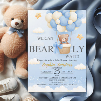 Convites Bear Baby Shower for Boy | We Can Bearly wait
