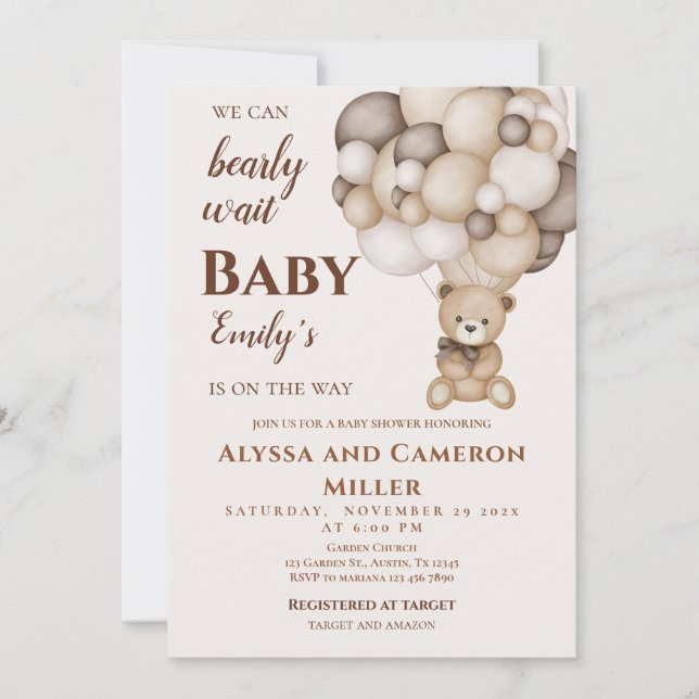 Convites Bear Baby Shower Girl Invitation (Frente)