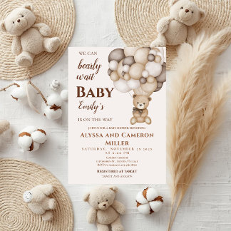 Convites Bear Baby Shower Girl Invitation