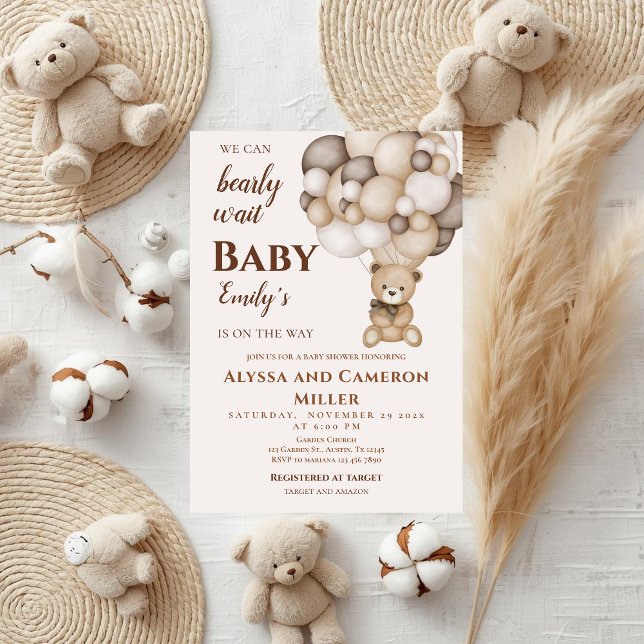 Convites Bear Baby Shower Girl Invitation (Criador carregado)