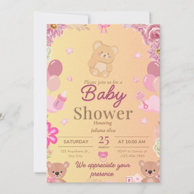 Convites Bear Baby shower invitation  (Frente)