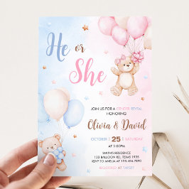 Convites Bear Balloon Gender Reveal