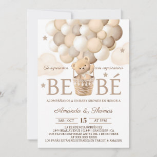 Convites Bear Balloons Chá de fraldas Espanhol
